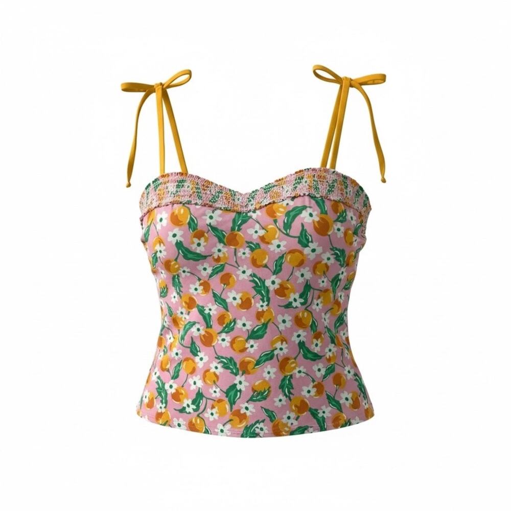 Draper James x Lands End Tankini Swim Top Women's 16 Pink Orange Floral